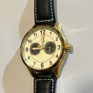 S Coifman Watch With 44mm Golden Face With Black Leather Band